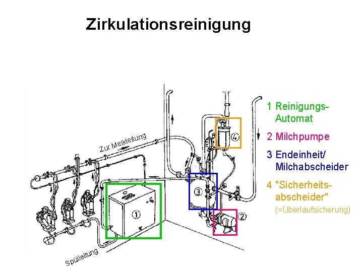 Zirkulationsreinigung 1 Reinigungs. Die Kuh gibt Milch? ? ? Automat ung Zur leit Melk