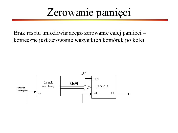 Zerowanie pamięci Brak resetu umożliwiającego zerowanie całej pamięci – konieczne jest zerowanie wszystkich komórek