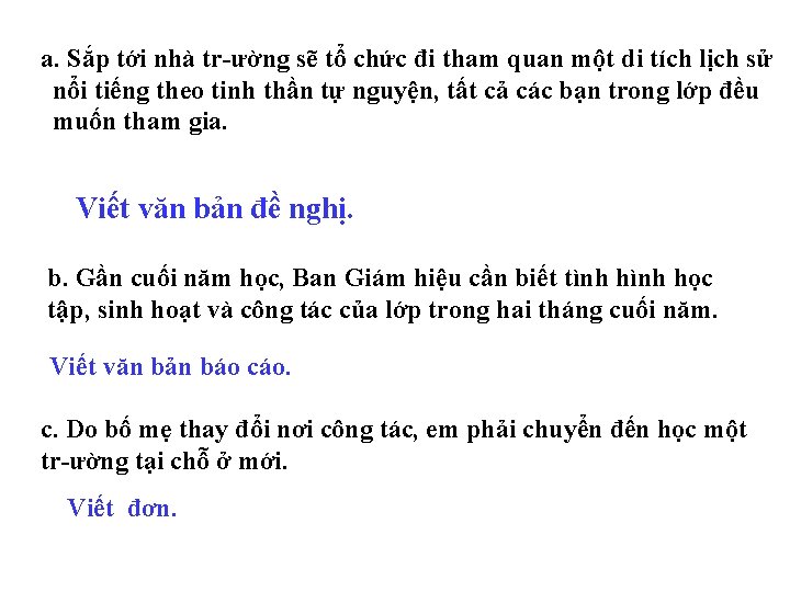 a. Sắp tới nhà tr ường sẽ tổ chức đi tham quan một di