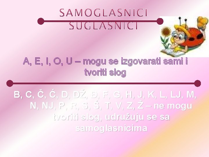 A, E, I, O, U – mogu se izgovarati sami i tvoriti slog B,