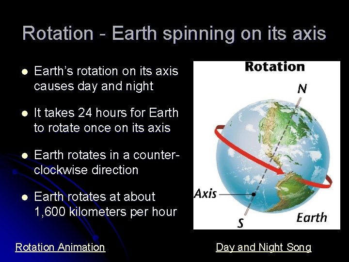 Rotation - Earth spinning on its axis l Earth’s rotation on its axis causes