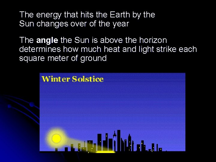 The energy that hits the Earth by the Sun changes over of the year