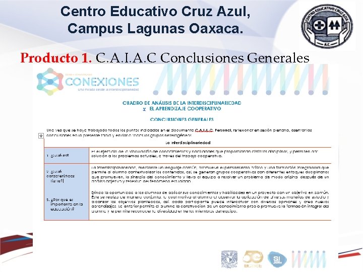 Centro Educativo Cruz Azul, Campus Lagunas Oaxaca. Producto 1. C. A. I. A. C Centro Educativo Cruz Azul, Campus Lagunas Oaxaca. Producto 1. C. A. I. A. C