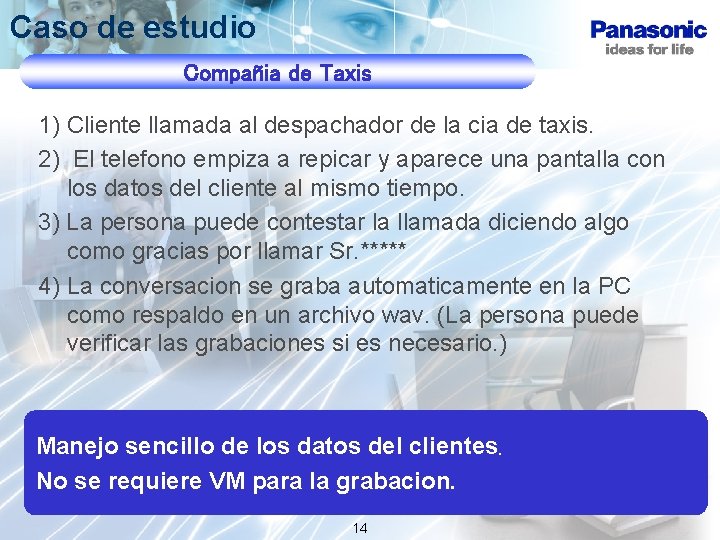 Caso de estudio Compañia de Taxis 1) Cliente llamada al despachador de la cia