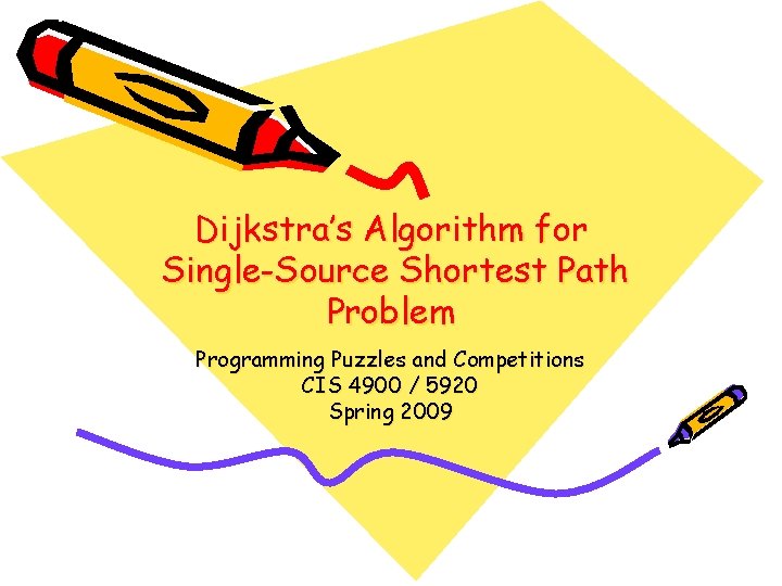 Dijkstra’s Algorithm for Single-Source Shortest Path Problem Programming Puzzles and Competitions CIS 4900 /