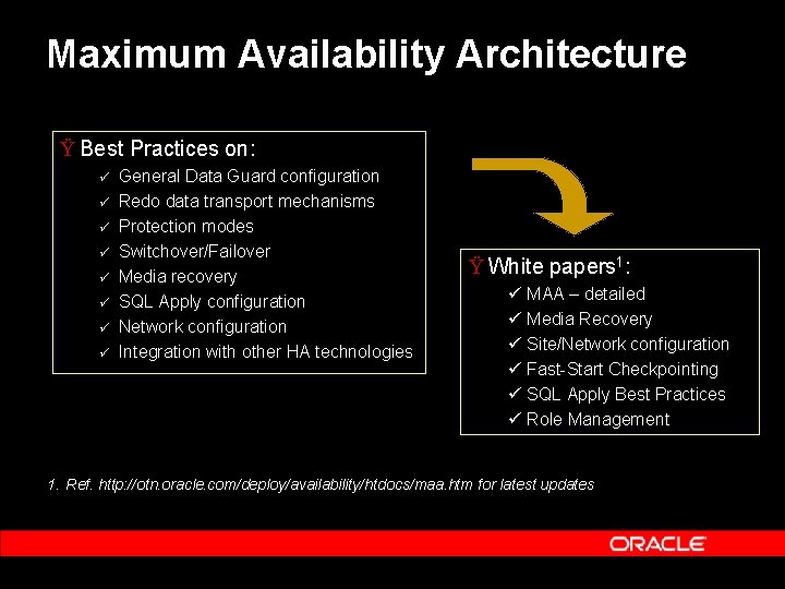 Maximum Availability Architecture Ÿ Best Practices on: ü ü ü ü General Data Guard