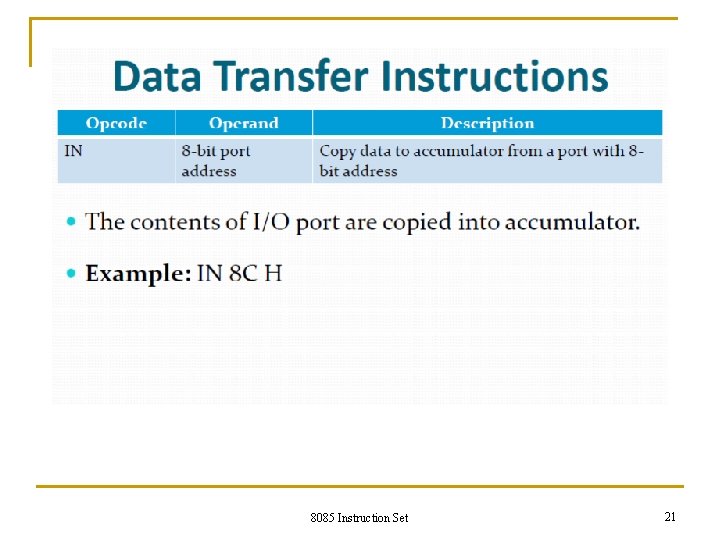 8085 Instruction Set 21 