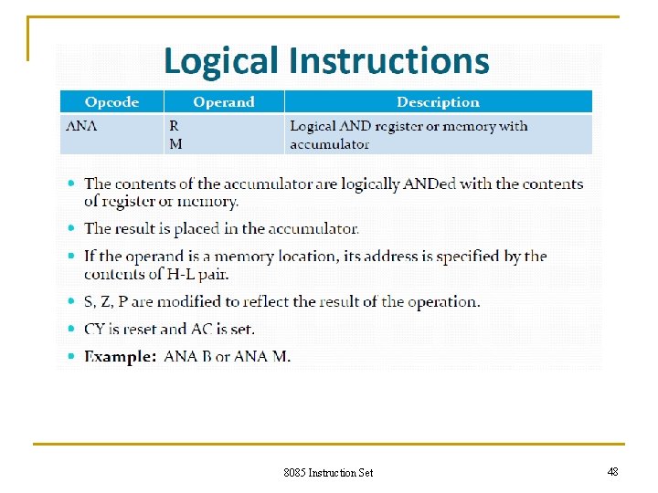 8085 Instruction Set 48 