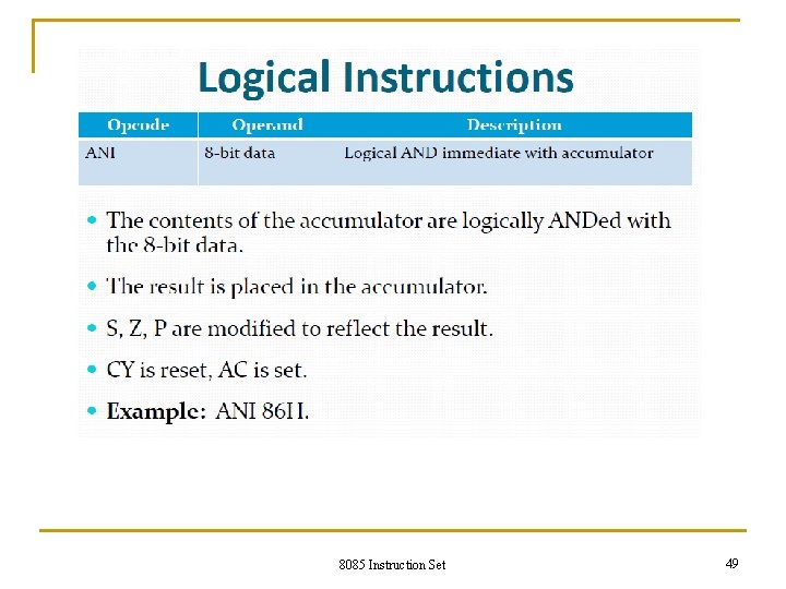 8085 Instruction Set 49 