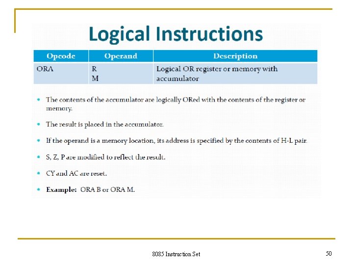 8085 Instruction Set 50 