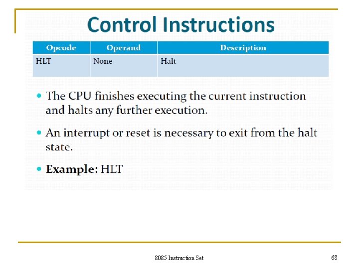 8085 Instruction Set 68 