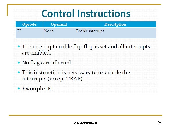 8085 Instruction Set 70 