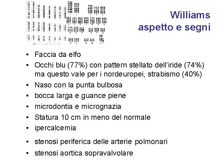 Williams aspetto e segni • Faccia da elfo • Occhi blu (77%) con pattern