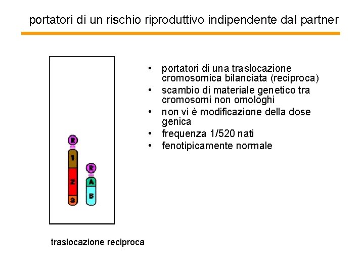 portatori di un rischio riproduttivo indipendente dal partner • portatori di una traslocazione cromosomica