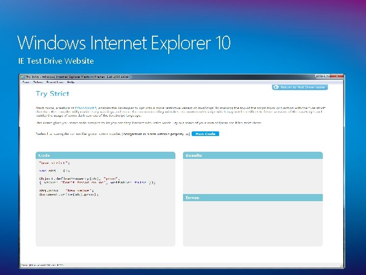 Windows Internet Explorer 10 IE Test Drive Website 