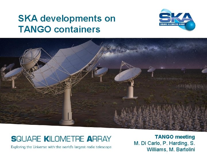 SKA developments on TANGO containers TANGO meeting M. Di Carlo, P. Harding, S. Williams, SKA developments on TANGO containers TANGO meeting M. Di Carlo, P. Harding, S. Williams,