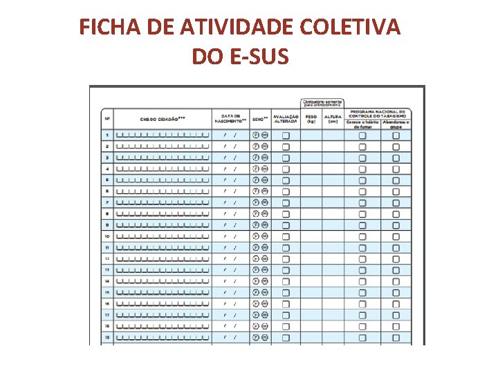 FICHA DE ATIVIDADE COLETIVA DO E-SUS FICHA DE ATIVIDADE COLETIVA DO E-SUS
