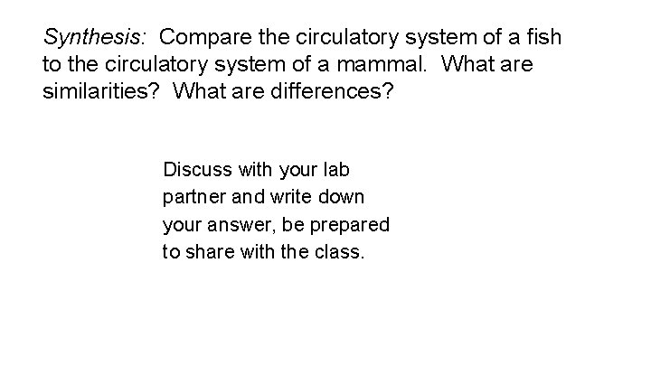 Synthesis: Compare the circulatory system of a fish to the circulatory system of a