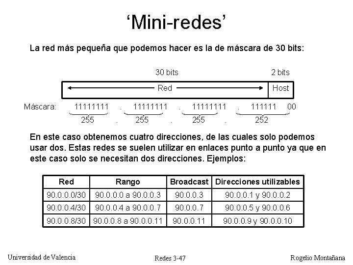 ‘Mini-redes’ La red más pequeña que podemos hacer es la de máscara de 30 ‘Mini-redes’ La red más pequeña que podemos hacer es la de máscara de 30
