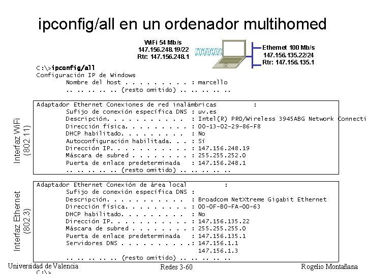 ipconfig/all en un ordenador multihomed Wi. Fi 54 Mb/s 147. 156. 248. 19/22 Rtr: ipconfig/all en un ordenador multihomed Wi. Fi 54 Mb/s 147. 156. 248. 19/22 Rtr: