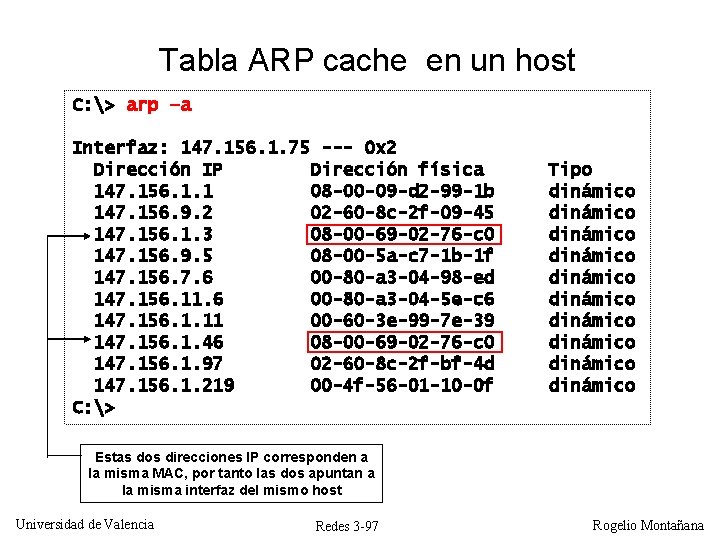 Tabla ARP cache en un host C: > arp –a Interfaz: 147. 156. 1. Tabla ARP cache en un host C: > arp –a Interfaz: 147. 156. 1.