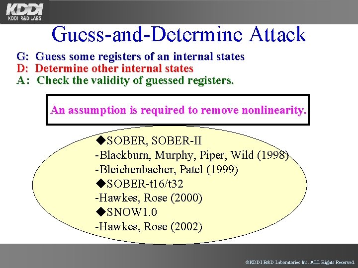 Guess-and-Determine Attack G: Guess some registers of an internal states D: Determine other internal