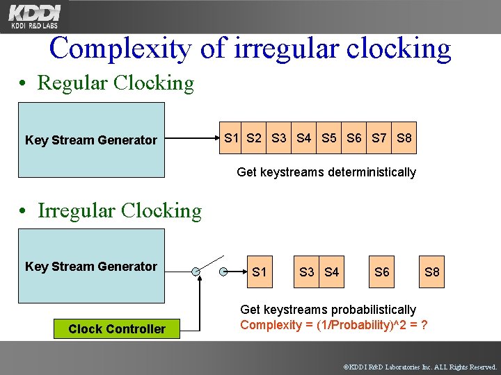 Complexity of irregular clocking • Regular Clocking Key Stream Generator S 1 S 2