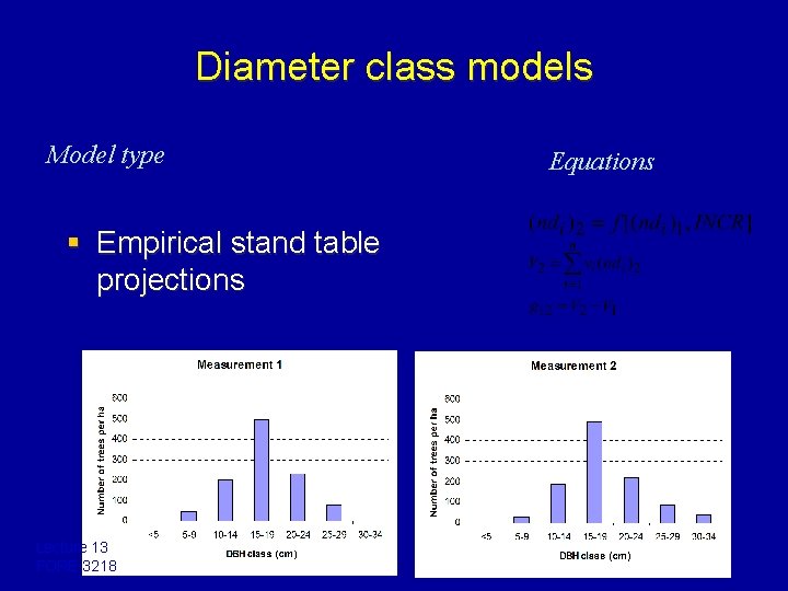 Diameter class models Model type § Empirical stand table projections Lecture 13 FORE 3218