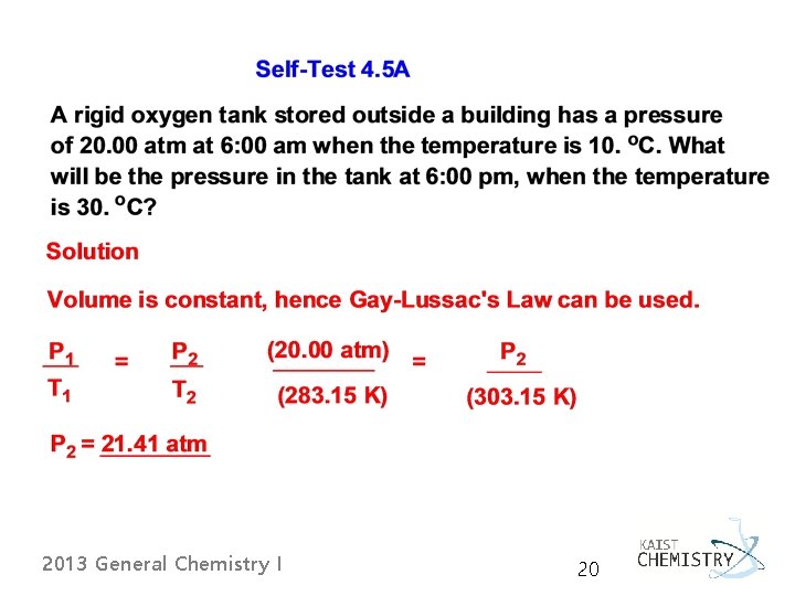 2013 General Chemistry I 20 