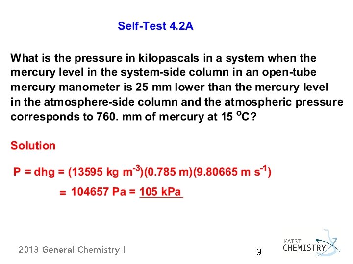 2013 General Chemistry I 9 