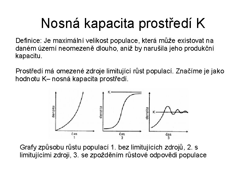 Nosná kapacita prostředí K Definice: Je maximální velikost populace, která může existovat na daném