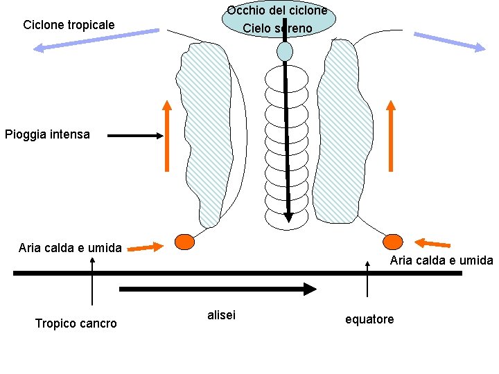 Ciclone tropicale Occhio del ciclone Cielo sereno Pioggia intensa Aria calda e umida Tropico