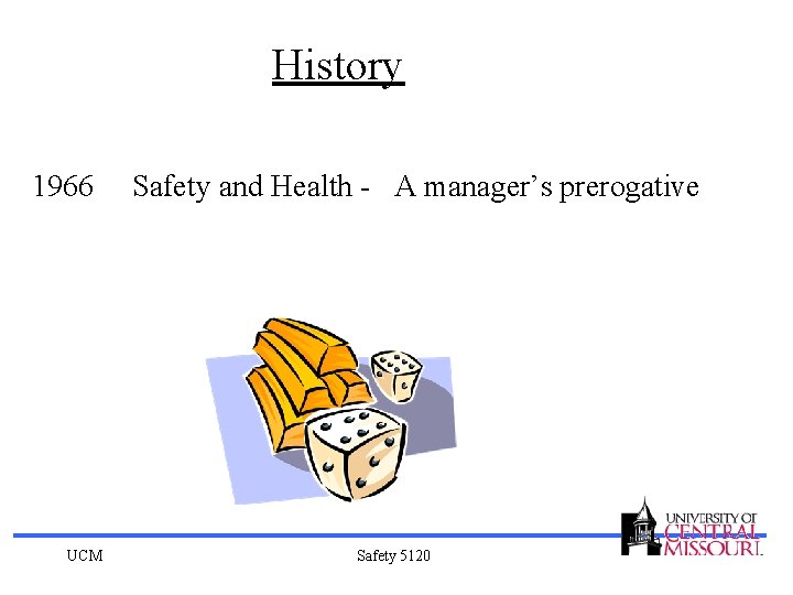 History 1966 Safety and Health - A manager’s prerogative UCM Safety 5120 