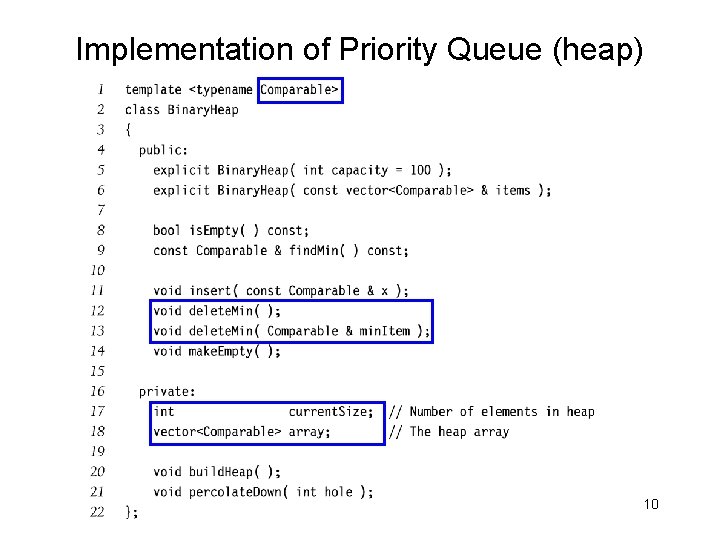 Implementation of Priority Queue (heap) 10 