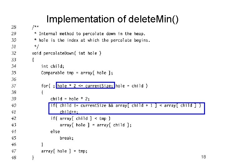 Implementation of delete. Min() 18 