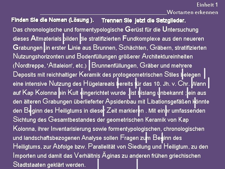 Einheit 1 __________________________Wortarten erkennen Finden Sie die Nomen (Lösung ). Trennen Sie jetzt die