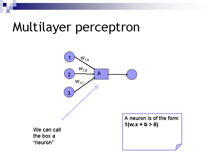 Multilayer perceptron 1 2 w 1 A w 1 B A w 1 C