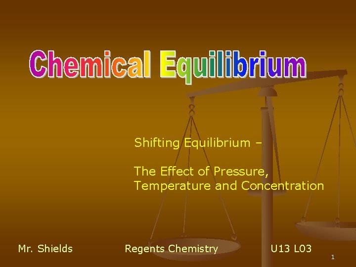 Shifting Equilibrium – The Effect of Pressure, Temperature and Concentration Mr. Shields Regents Chemistry