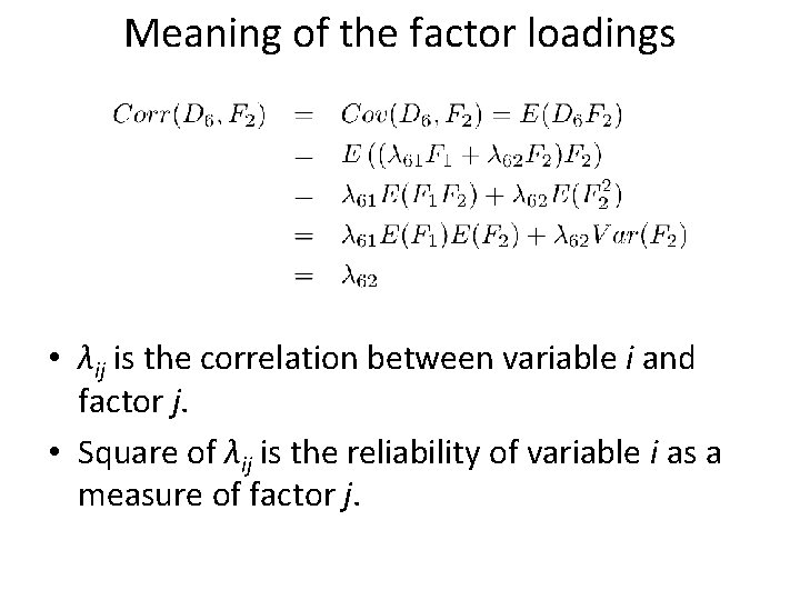 Meaning of the factor loadings • λij is the correlation between variable i and