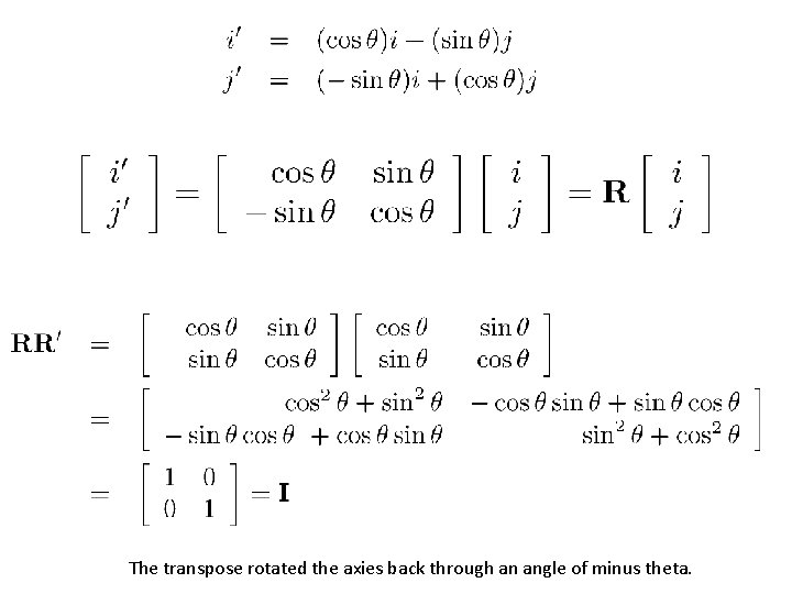 The transpose rotated the axies back through an angle of minus theta. 