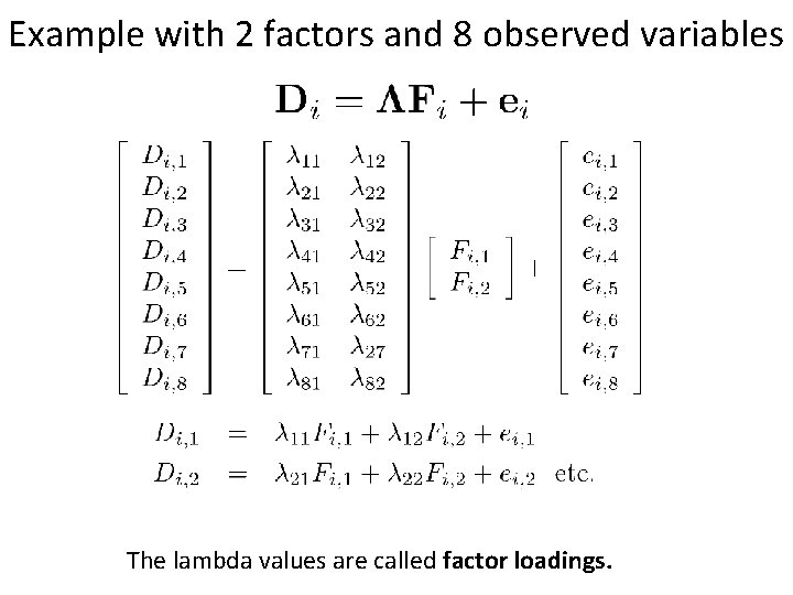 Example with 2 factors and 8 observed variables The lambda values are called factor