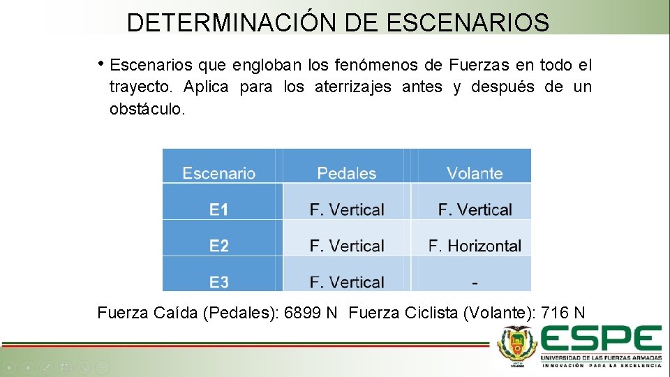 DETERMINACIÓN DE ESCENARIOS • Escenarios que engloban los fenómenos de Fuerzas en todo el