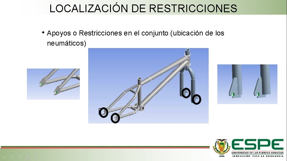 LOCALIZACIÓN DE RESTRICCIONES • Apoyos o Restricciones en el conjunto (ubicación de los neumáticos)