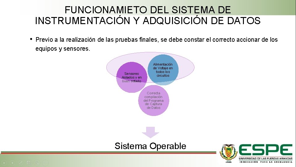 FUNCIONAMIETO DEL SISTEMA DE INSTRUMENTACIÓN Y ADQUISICIÓN DE DATOS • Previo a la realización