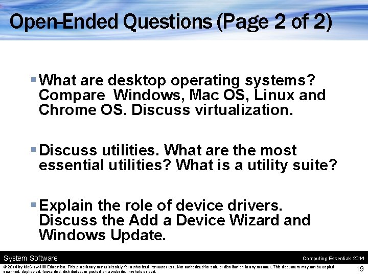 Open-Ended Questions (Page 2 of 2) § What are desktop operating systems? Compare Windows, Open-Ended Questions (Page 2 of 2) § What are desktop operating systems? Compare Windows,
