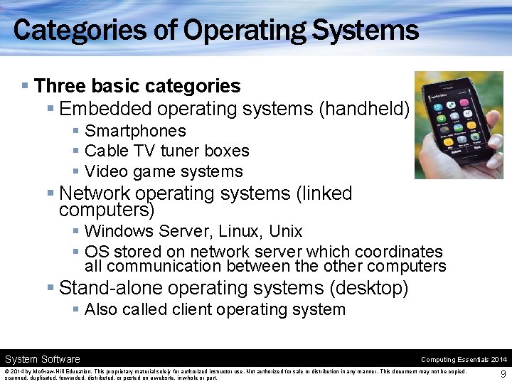 Categories of Operating Systems § Three basic categories § Embedded operating systems (handheld) § Categories of Operating Systems § Three basic categories § Embedded operating systems (handheld) §