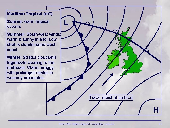 Maritime Tropical (m. T) L Source: warm tropical oceans Summer: South west winds; warm Maritime Tropical (m. T) L Source: warm tropical oceans Summer: South west winds; warm