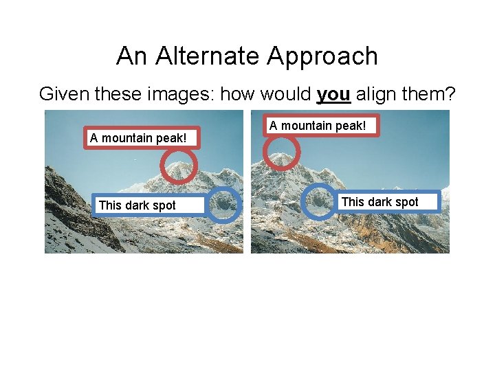 An Alternate Approach Given these images: how would you align them? A mountain peak!
