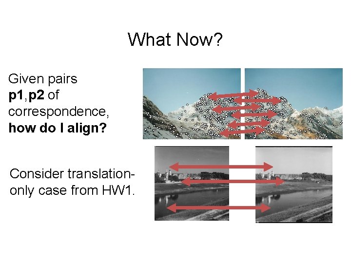 What Now? Given pairs p 1, p 2 of correspondence, how do I align?