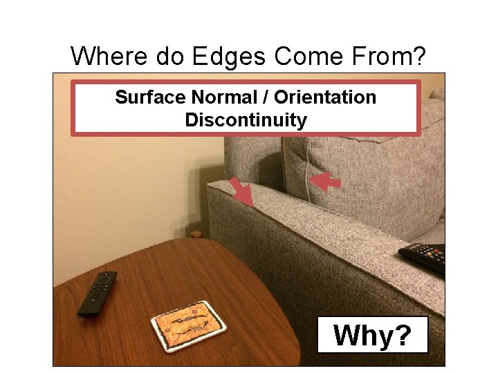 Where do Edges Come From? Surface Normal / Orientation Discontinuity Why? 